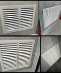 Real Deal Aluminum Louvered Access Panel With Double Door Inspection Hatch And Vented Wall Hole Cover For A Straight Up Smooth Custom Ceiling Or Drywall Install, various angles.