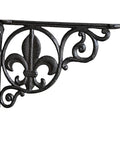 Decorative black iron wall bracket with fleur-de-lis design, part of Heavy Duty Decorative Shelf Bracket For Wall Mounts