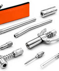 Universal 9 Piece Grease Gun Fittings And Tips Set For Manual Electric And Pneumatic Guns with handy organizer pouch