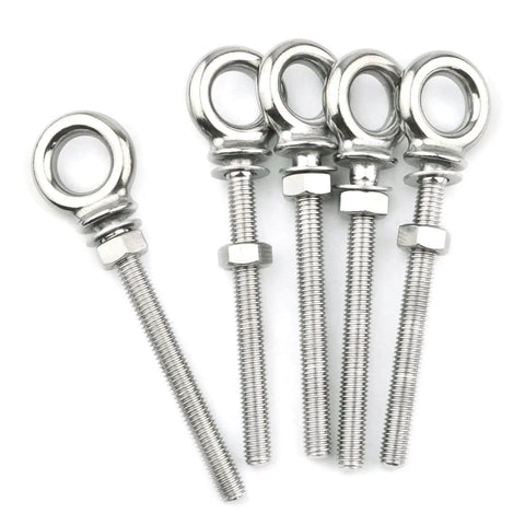 316 Stainless Steel Eye Bolt Set Of 5 With Nuts And Washers, Heavy Duty Eyebolts M8 X 1.25mm, 8mm By 80mm, front view