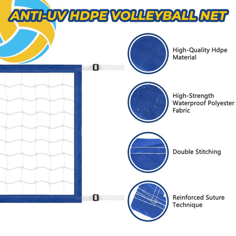 Heavy Duty Pool Volleyball Net Replacement With Adjustable Length From 15 To 30 Ft, Waterproof Oxford Border, Blue