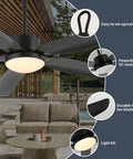 52 inch Outdoor Ceiling Fan with Light, IP65 Waterproof, 6 Speed Remote installed in an outdoor patio with durable ABS blades.