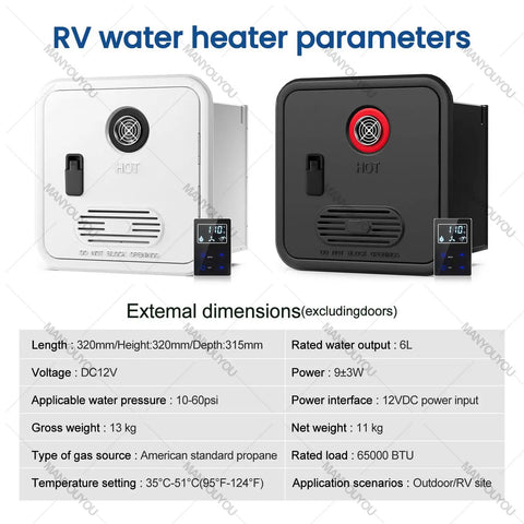 Top Shelf Tankless Propane Water Heater With Remote Control Delivers Instant Hot Water To Your Rig Smooth Sailing For Campshowers And Sink Tasks No Sweat During Weekend Trips parameters chart