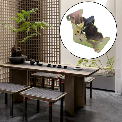 Tough As Nails Table Leg Folding Brackets 4 Pack Heavy Duty Self Locking Hinges displayed on a modern table with seating.