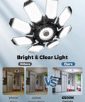 Image of LED Garage Ceiling Light 2 Pack With 8 Plus 1 Adjustable Panels Ultra Bright 14000 Lumen Deformable Fixture for E26 Socket