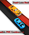 Flexible 15 Ft Race Track Starter Set With Strong Suction Cups For Kids 3 Plus Roll Up Track showing dual-lane design with cars