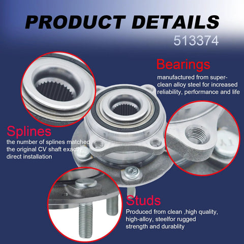 Front Wheel Bearing Hub Assembly Compatible With Hyundai Sonata 2015 2019 Tucson Veloster N Nexo Optima 2016 2020 Sportage Cadenza Front Left And Right Direct Replacement 513374 VKBA7786 details
