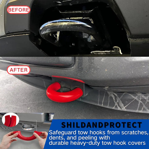 Ford Front Tow Hooks Cover For F150 2004-2024 And Bronco 2021-2025, red hitch cover installation before and after