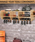 Heavy Duty Wall Mounted Power Tool Organizer With 12 Slots For Drill, Wrench, Screwdriver And Circular Saw, Solid Wood Charging Station