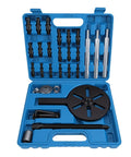 Rock Solid Steel Bearing Puller Set For Auto Wheel Hub Repair With Pro Extractor Tool 33 Piece Kit, blue case open
