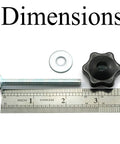 Eight Piece T Track Knobs Kit With Hex Head Nuts Full Thread Bolts And Washers For Quick Clamps with ruler for dimensions shown