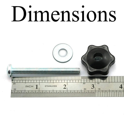 Eight Piece T Track Knobs Kit With Hex Head Nuts Full Thread Bolts And Washers For Quick Clamps with ruler for dimensions shown