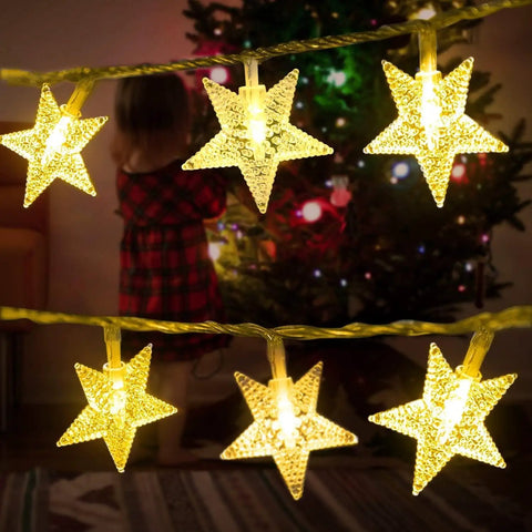 33 Ft 100 LED Star Fairy String Lights With Remote And Timer For Indoor And Outdoor Use Warm White Waterproof close-up