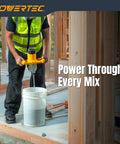 Worker using Electric Mortar Mixer Dual Handheld Design 1600W High Torque Two Speed Gearbox 3 Blade Spiral Paddle on concrete mix