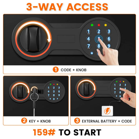 Image showing the 3-way access keypad of Compact Fireproof Safe For Home And Office With Alarm System, LED Sensor Light.