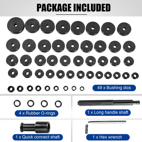 NYXOVA 52-in-1 custom bushing driver tool set; 49 black bushings, long handle shaft, hex wrench