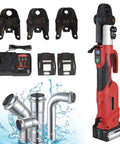 Top-Tier Electric Pipe Crimping Tool With Stainless Steel Jaws For Secure Hydraulic Pressing with accessories and steel pipes.