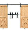 Sliding Barn Door Hardware Kit 8 Ft Heavy Duty Track Kit For Double Doors With Smooth Silent Pulley Supports Up To 330 Lbs 3.7-4.3 Ft Wide