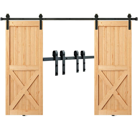 Sliding Barn Door Hardware Kit 8 Ft Heavy Duty Track Kit For Double Doors With Smooth Silent Pulley Supports Up To 330 Lbs 3.7-4.3 Ft Wide