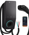Top Shelf Level 2 Electric Charger 50 Amp 240V Nacs Plug Hardwired, sleek design with charging cable and mobile app display.