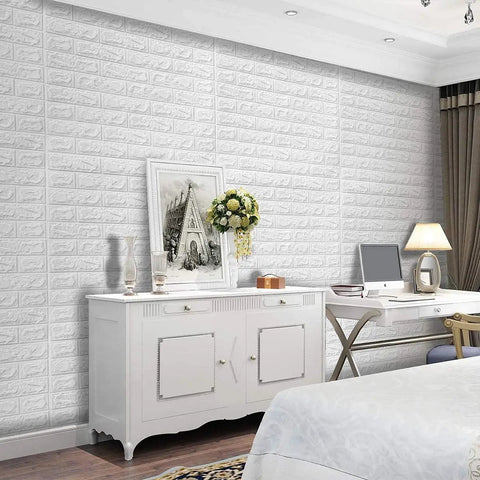 Room with 20 Pack 115 Sq Ft 3D Faux Brick Panels Peel And Stick White Wall Decor For DIY Friendly Renovation, elegant white setting