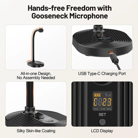 4 Channel UHF Wireless Conference Microphone System With 4 Gooseneck Mics Up To 200 Feet Range Crystal Clear 24 Bit Audio details