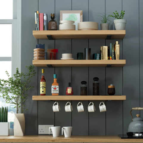 Six Pack Floating Shelf Brackets 12 Inch Heavy Duty Hidden L Brackets DIY Rustic Industrial Shelf Supports With Modern Iron Finish Black Holds Up To 200 Lbs Easy Install