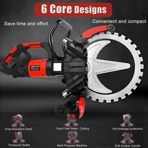 Heavy Duty Dual Blade Concrete Wall Cutter With Robust 8980W Motor And Rock Solid 3000Rpm Speed For Zero Sweat 11.8 Inch deep cuts, featuring compact design.
