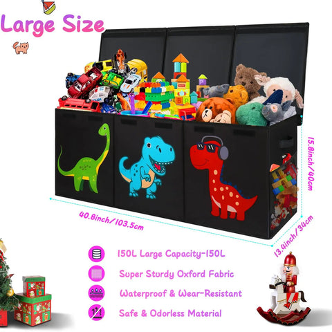 Giant Collapsible Toy Box With Lids Extra Large 40x16x16 Inches Storage Chest For Kids Playrooms Living Rooms And Nurseries Perfect For Plushies Blankets Clothes Groceries And More filled with toys