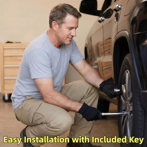 Man installing Honda Wheel Lock Kit 6 Piece M12x1.5 Anti Theft Lug Nuts With 2 Keys Ball Seat For All Honda Factory Wheels