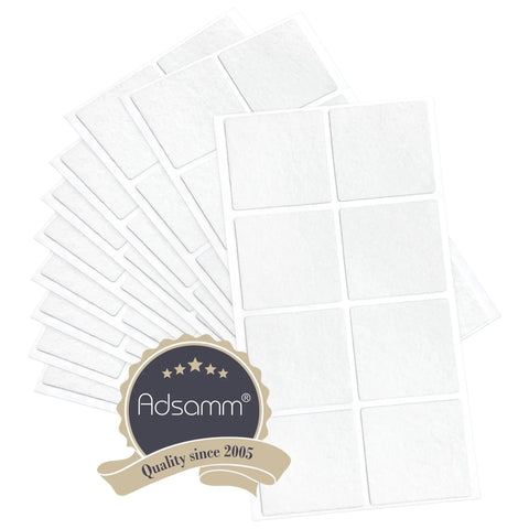 80 Count Self Stick Felt Pads for Furniture Square Five Cm White Self Adhesive Glides With One Point Five mm Thick Felt