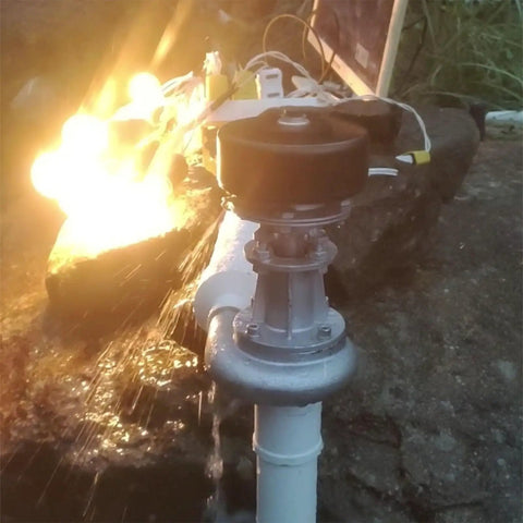 Impact Type Portable Hydropower Turbine Generator 1000W 220V for home use, shown installed with water flowing through a pipe