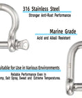 No Sweat Marine Ready 316 Stainless Steel Screw Pin Bow Shackles, 3/16 Inch Forged Heavy Duty Hardware with rust-resistant finish.