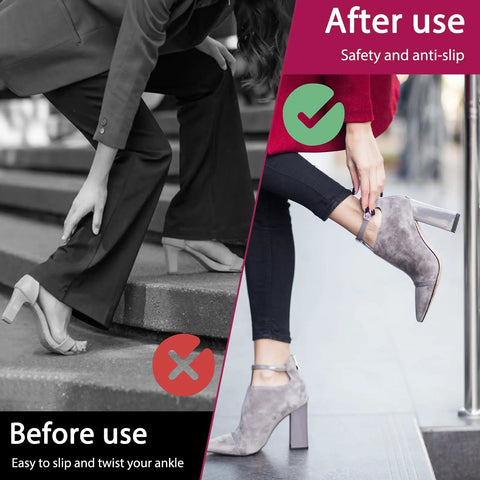Comparison of shoes before and after using Six Piece Square Heel Repair Pads One Quarter Inch Thick Non Slip Rubber Soles for Boots and Shoes