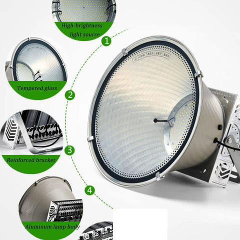 Detailed view of 400W LED Construction Site Light, 6000K White Light Outdoor Flood Light features tempered glass and aluminum body.