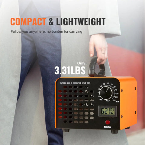 Heavy Duty Commercial Ozone Generator With Adjustable 0 To 120 Minute Timer To Blast Mold Smoke And Pet Odors Straight Up In Cars Homes And Garages Today, portable, 3.31 lbs, with timer and display.