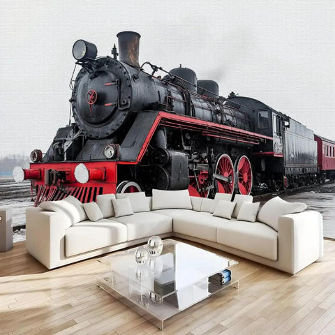 Epic 3D Steam Train Wall Mural Peel And Stick Self Adhesive Decor For Bedroom Or Living Room Realistic Embossed Texture