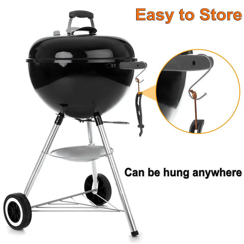 Cast Iron Grill Grid Lifter, 8 Inch Long Universal Barbecue Grate Lifter hanging on a charcoal grill, easy to store