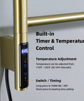 Swivel 4 Arm Towel Warmer Rack With Built In LED Timer Indicator Wall Mounted Plug In Electric Towel Heater Matte Black And Brushed Gold Finish