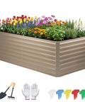 Galvanized Raised Garden Bed Kit For Vegetables Flowers And Herbs Tall Metal Garden Bed With Tools Gloves Plant Labels Brown 6x3x2 Ft Deep 2 Ft Soil Capacity image of garden bed with flowers and tools
