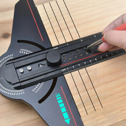 Pro Grade Layout Measuring Tool With Angles Finder For Woodworking And Construction, Lightweight Aluminum Ruler on wood surface