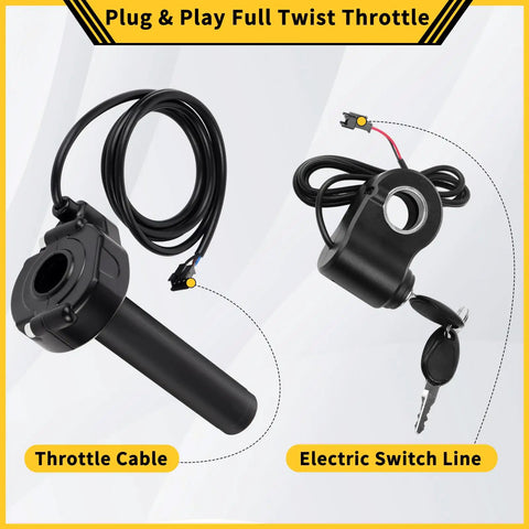 Full Twist Throttle With Ignition Switch For Electric Dirt Bikes, Plug And Play Handlebar Upgrade, Easy Install With Smooth Full-Hand Grip