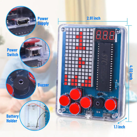DIY Game Soldering Kit For Beginners With 4 Retro Games A Hands On Fun STEM Electronics Project dimensions and features