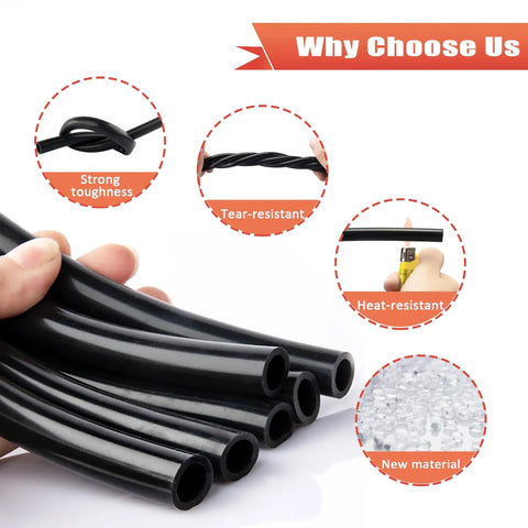 Flexible Silicone Vacuum Hose Three Eighth Inch Inner Diameter Ten Millimeter Ten Foot Long For Auto Use Black Heavy Duty 130 PSI