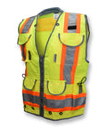 Heavy Duty Hi Vis Safety Vest With 3M Reflective Tape Class 2 Engineer Workwear Built Tough For The Daily Grind Padded Neck Roomy Flap Pockets High Visibility Green Medium, front view showcasing multiple pockets.