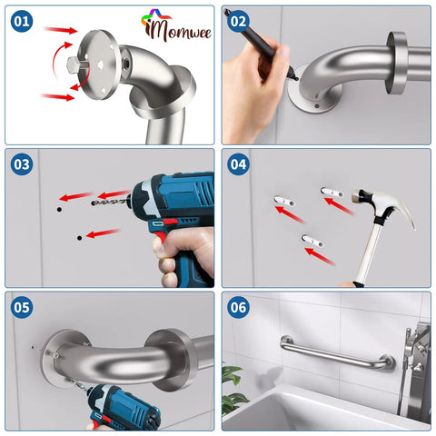 Installation process of Two Pack 24 Inch Grab Bar 1.5 Inch Diameter Satin Brushed Nickel Stainless Steel Bathroom Handrail Safety Rail For Shower Mobility Aid Heavy Duty Support Handle For Elderly Seniors Disabled.
