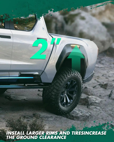 2 Inch Rear Leveling Lift Kit For Chevrolet Tahoe on rugged terrain, highlighting increased ride height with coil spring spacers