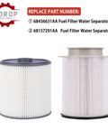 Fuel Filter Water Separator Set For 6.7L Turbo Diesel Engines Fits 2019 2020 2021 2022 2023 2024 Ram 2500 3500 4500 5500 Diesel Trucks Replaces 68157291AA And 68436631AA, two replacement filters displayed