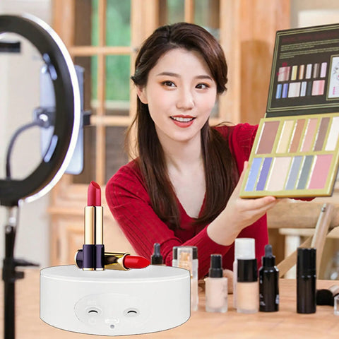 Top Shook Rotating Turntable Stand For Product Photography With USB Power And AAA Battery Option Holds Up To 5kg Of Jewelry Watches Or Toy Figures Perfect For Studios And Shops with lipstick and makeup palette