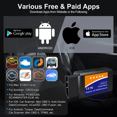 Bluetooth OBD2 Scanner For iPhone iOS Android Windows Car Code Reader With Live Data Check Engine Light Auto Diagnostic Tool OBDII Adapter